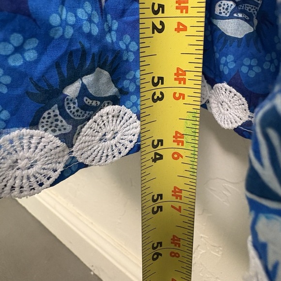 FARM RIO Tropical Eyelet Dress Women's Size XL Blue Maxi Dress Bohemian Vacation - Picture 8 of 9